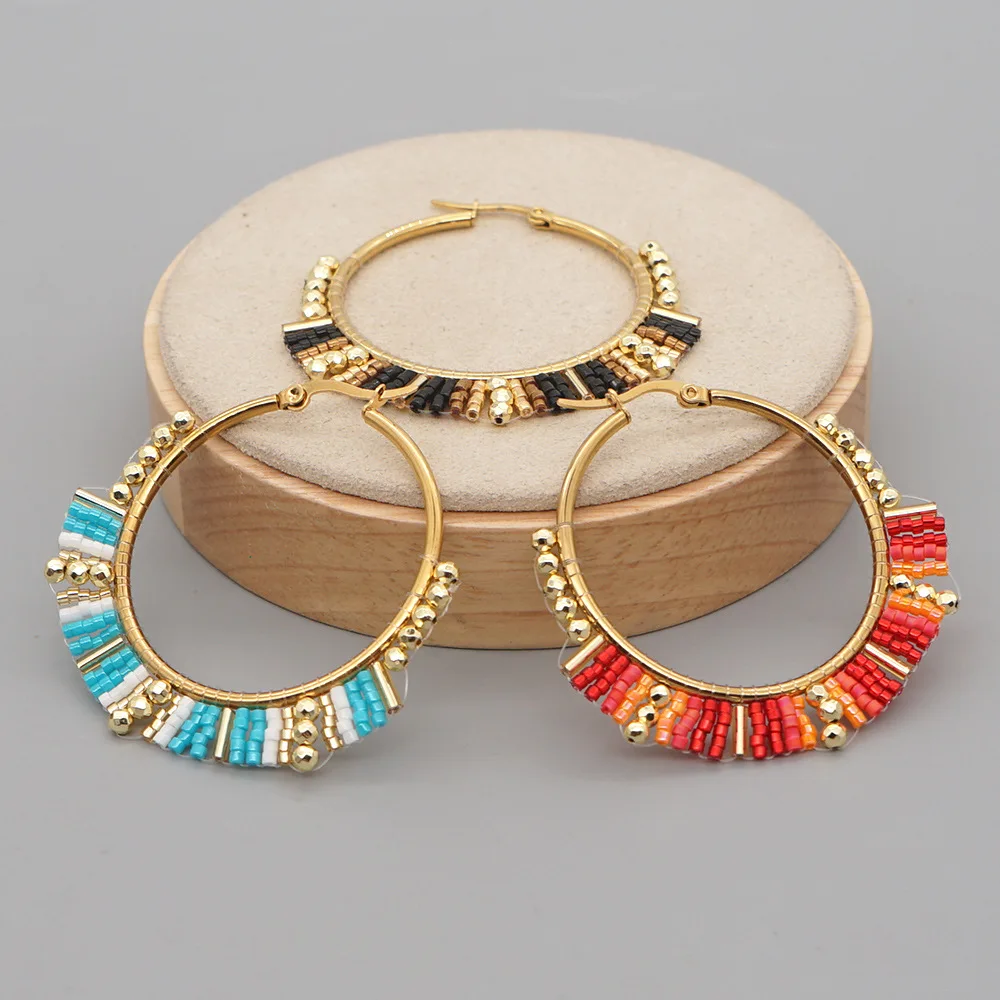 Tassel Earrings Boho - Pendientes de círculo grande para mujer,